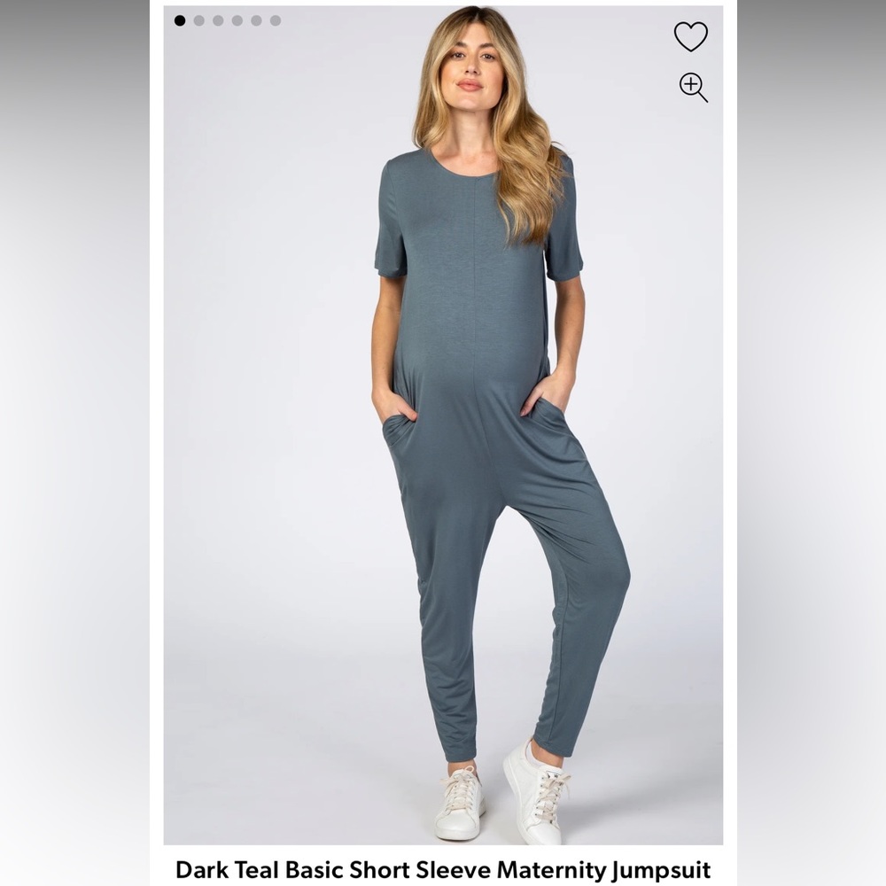 Dark Teal Short Sleeve Maternity Jumpsuit with Pockets